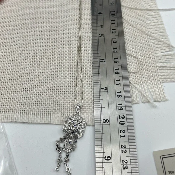 Technibond Platinum Sterling Silver & Blue Sapphire CZ Pendant Necklace - Picture 16 of 17